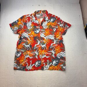 Jurassic Park Shirt XXL Mens Dinosaur Print  red orange gray button up
